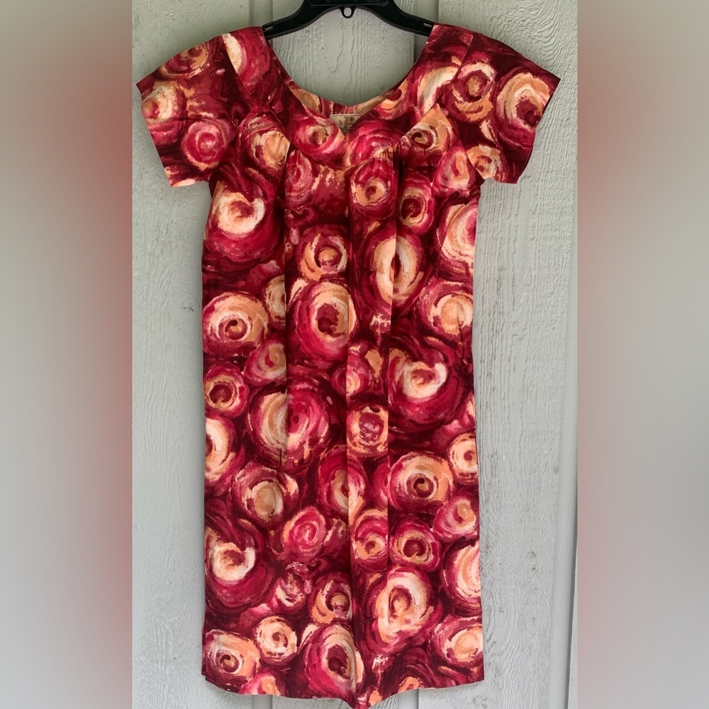 Vintage 60’s Ui- Maikai Floral Shift Dress Orange & Red Size 32 US 4/6